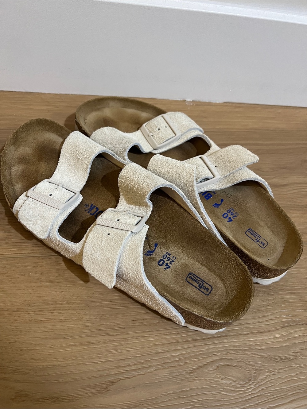 Birkenstock Two-Strap Suede Sandals in Cream